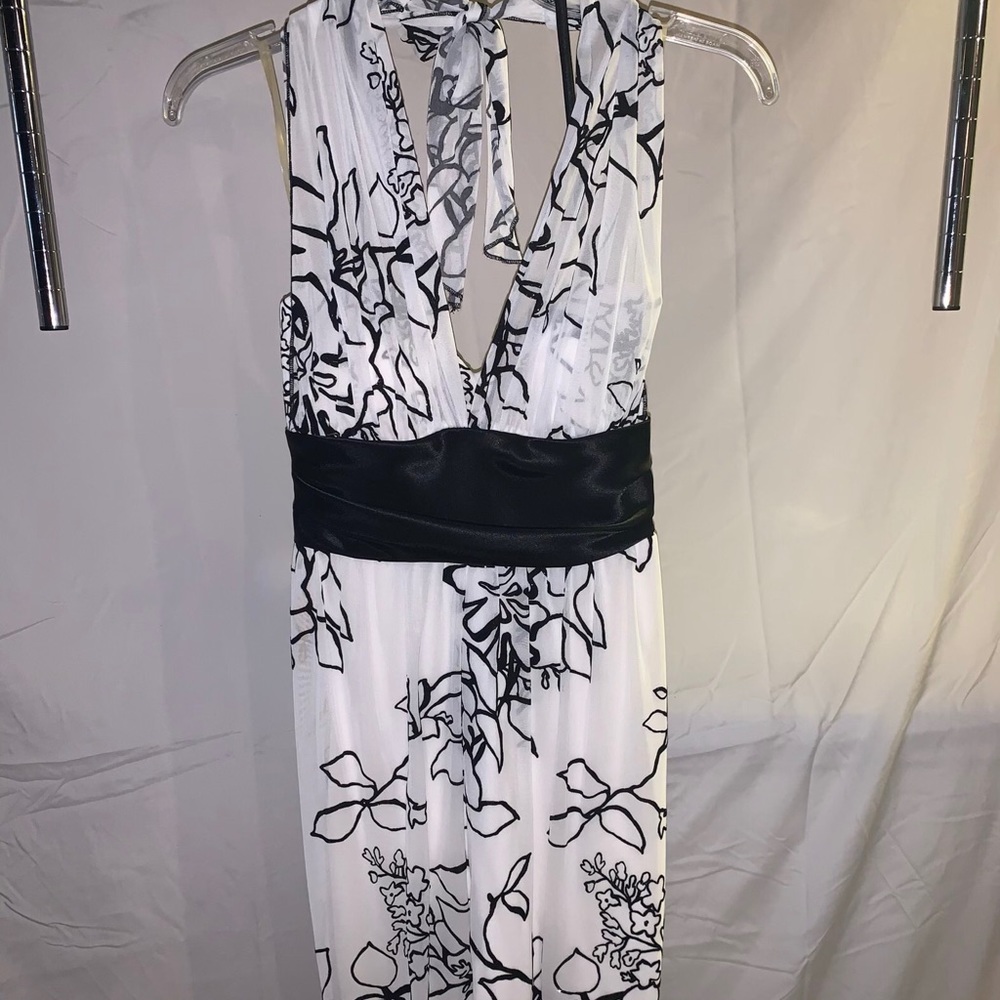 White and black halter cocktail dress